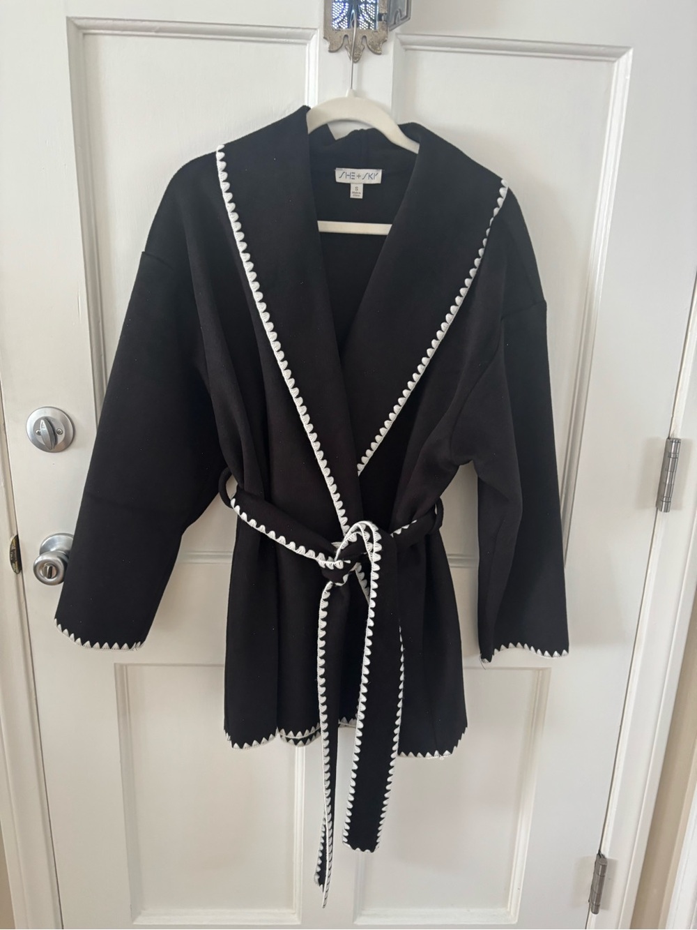2 for $30 🌸She + Sky Black Robe with White Scalloped Trim and Tie Belt